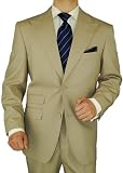 Executive Signature Collection Italian 2 Button 2pc Mens Suit Ticket Pocket Peak Lapel Jacket Adjustable Waist Merino Wool Extra Fine 150s Perfect for Every Occasion Tan