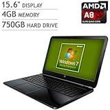 HP Pavilion 15.6 Inch Laptop, AMD A8-6410 Quad-Core 2.0GHz up to 2.4GHz, 4GB RAM, 750GB HDD, SuperMulti DVD burner, Windows 7 Home Premium, Black (Certified Refurbished)
