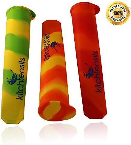Kitchtensils Silicone Ice Pop Molds and Freeze Pop maker - Colored Popsicle Sticks Smoothie Maker (Multi Color) (3)