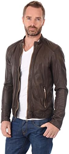 Fab Leather Men's Lambskin Leather Original Leather Bomber Biker Jacket Small Black