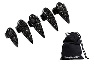 Bundle Monster 5pc Women Girls Retro Cool Fashion Popular Finger Nail Ring Punk - Black Rhinestone Claw Design - Set 2