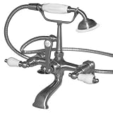 American Bath Factory F1-1112-SN-F9-9200-PL-SN F1-1112 Deck Mount Bathtub Faucet, Porcelain Lever Ha