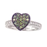 14K Green & White Diamond Heart Ring