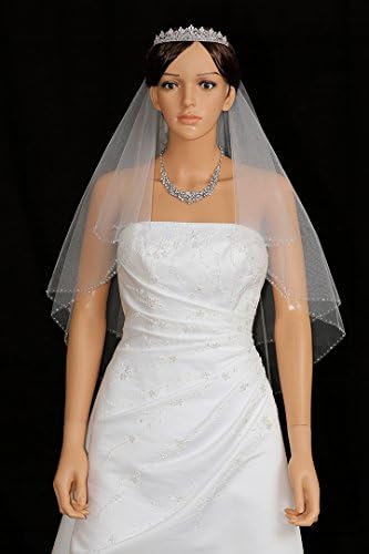 2T 2 Tier AB Crystal Beaded Edge Bridal Wedding Veil