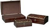 Set of 3 Brown Tufted Faux Leather Boxes