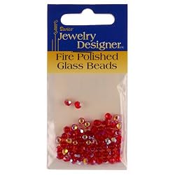 Darice 4mm Fire Polish Glass Beads, Red Ir, 65pc