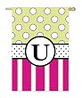 Monogram Peppy Pink & Green Polka Dot Double Sided Regular Size Flag - U Monogram Peppy Pink & Green Polka Dot Double Sided Regular Size Flag - U