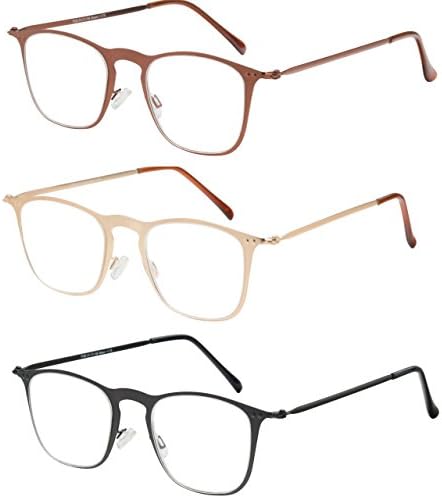Reading Glasses Set of 3 Fashion Style Metal Rim Readers for Men and Women Quality Glasses for Reading +2