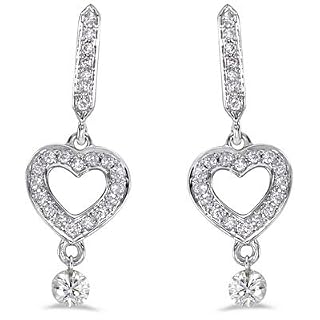 14K White Gold 1/3 ct. Diamond Heart Earrings 