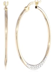 14k Two-Tone Gold D-Cut Hoop Earrings