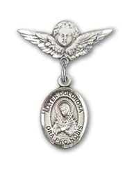 Sterling Silver Baby Badge with Mater Dolorosa Charm and Angel with Wings Badge Pin