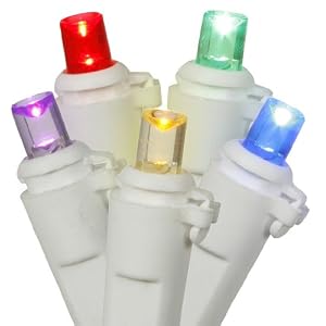 Set of 20 Battery Operated LED Wide Angle Multi Christmas Lights - White Wire by Vickerman