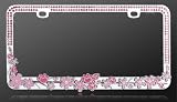 License Plate Frame - Metal Bling - Pink Cherry Blossom Tree - Pink Crystals