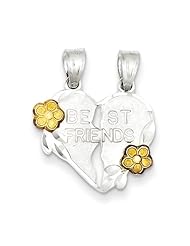 925 Sterling Silver Best Friends 2-piece break apart Heart Charm 22mmx18mm