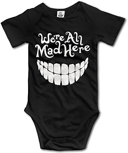 HYRONE Evil Teeth We're All Mad Here White Baby Bodysuit Long Sleeve Romper Suits Size 12 Months Black