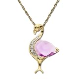 14k Yellow Gold Created Pink Sapphire Flamingo Pendant w/ Diamond Accent