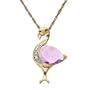 14k Yellow Gold Created Pink Sapphire Flamingo Pendant with Diamond-Accent