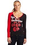 NHL Women's Chicago Blackhawks Split Neck Long Sleeve Top (Black, Small)