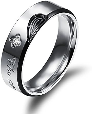 OPK Jewelry Matching Set His & Her Wedding Band Real Love Stainless Steel CZ Engraved Couples Ring Set