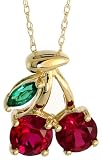10k Yellow Gold 18 Chain & 1/2 (13mm) tall Cherry Pendant, w/ Lab Created Ruby & Emerald Stones