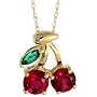 10k Gold 18" Chain & 1/2" (13mm) tall Cherry Pendant, w/ Lab Created Ruby & Emerald Stones