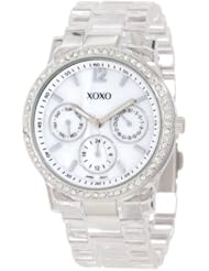 XOXO Womens XO5529 Clear Bracelet with Rhinestones on Silver Case Watch