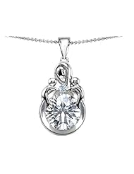 Original Star K (tm) Large Loving Mother With Children Pendant With Round 10mm Genuine White Topaz in .925 Sterling Silver