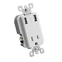 Leviton T5630-W 2.1-Amp USB Charger/Tamper-Resistant Receptacle, 15-Amp/125-Volt, White