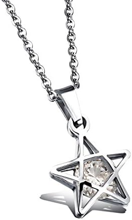 Qinggiveme Hollow-pointed star pendant diamond clip white zircon rose gold Necklace titanium steel plating