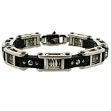 Stainless Steel and Black Rubber Chain Type Bracelet by Bucasi