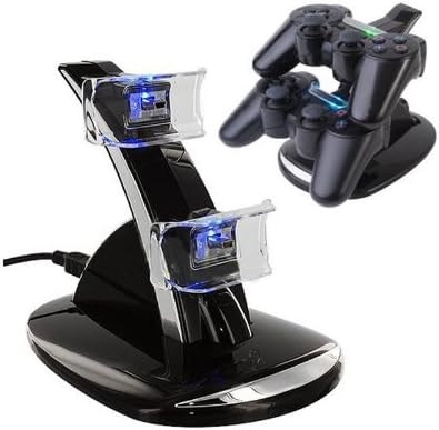 TabStore Dual USB Charger Charging Station Dock Replacement For Playstation 3 PS3 Controller Blue LED Indicator Light
