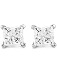 1.2 Carat Solitaire Diamond Stud Earrings Princess Cut 4 Prong Push Back (I-J Color, I1 Clarity)