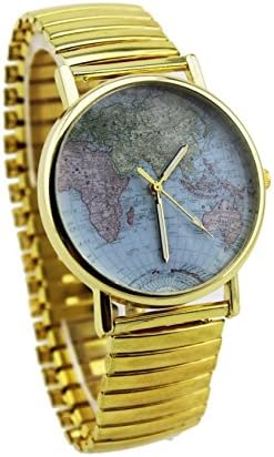 HKB Fashion leather belt student watch quartz watches for men and women of the world map section-Gold