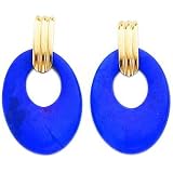 14K Yellow Gold Lapis Hoop Earrings Ear Jewelry New