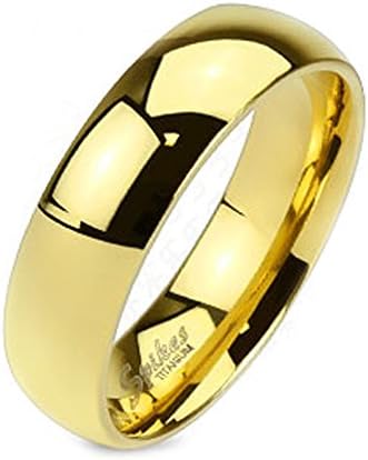 Solid Titanium 6 MM Unisex 14 KT Yellow Gold Plated Fashion Ring Wedding Band (8)