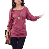 Allegra K Woman Buttons Decor Front Boat Neck Ribbed Trim Spring Top Fuchsia XS
