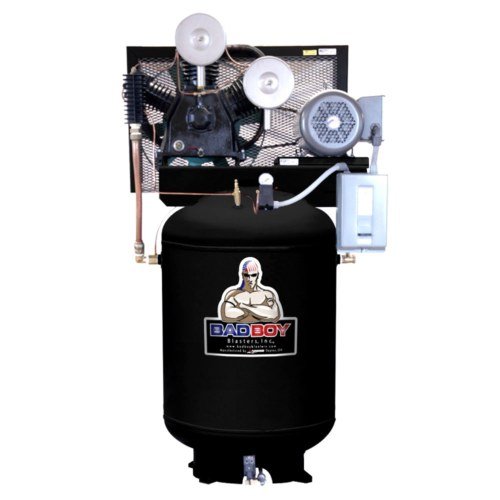 BADBOY BLASTERS INDUSTRIAL 10 HP SINGLE PHASE ALL CAST IRON AIR COMPRESSOR WITH PREWIRED MAGNETIC STARTER AND ELECTRONIC DRAIN