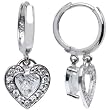 14K White Gold CZ Beloved Heart Huggy Earrings