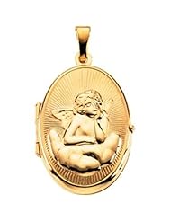 Oval Locket with Angel in 14k Yellow Gold