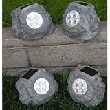 Homebrite Polyresin Garden Landscape Solar Rock Spot Light 30847, Small, Set of 4, Gray