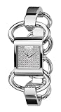 Image of Emporio Armani Ladies Square Case Pave Crystal Dial Stainless Steel Link Bracelet Watch