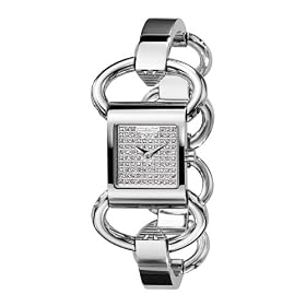 Emporio Armani Ladies Square Case Pave Crystal Dial Stainless Steel Link Bracelet Watch