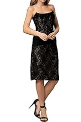 Strapless Lace Knee Length Short Natural   Waistline Charmeuse  Dress