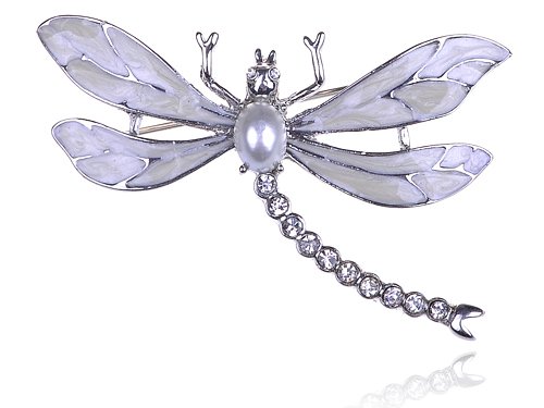 Enamel Wing Czech Crystal Rhinestone Faux Pearl Dragonfly Fashion Pin Brooch
