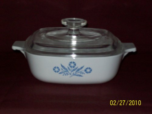Corning Ware Pyrex Cornflower Blue Casserole Baking Dish w/Lid 1 QT