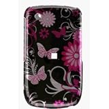 Premium Designer Hard Snap On Crystal Case for the Blackberry 8520 Curve/Gemini - Cool Pink Butterfly Print