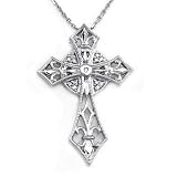 14K White Gold Celtic Cross Diamond Pendant w/ 16 inches necklace