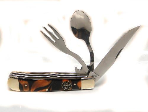 Ocoee River Knife, Fork, &amp; Spoon Camp Pocket Knife with Sheath