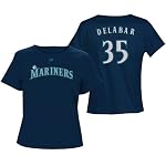 Steve Delabar Seattle Mariners Women's Navy Player Shirt by Majestic