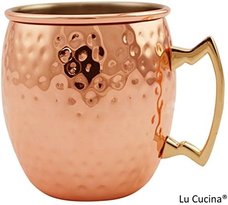 Lu Cucina Hand Hammered 16oz Solid Copper Mule Mug * 100% Pure Copper Mug With Welded Brass Handle * Unconditional Satisfaction Guarantee